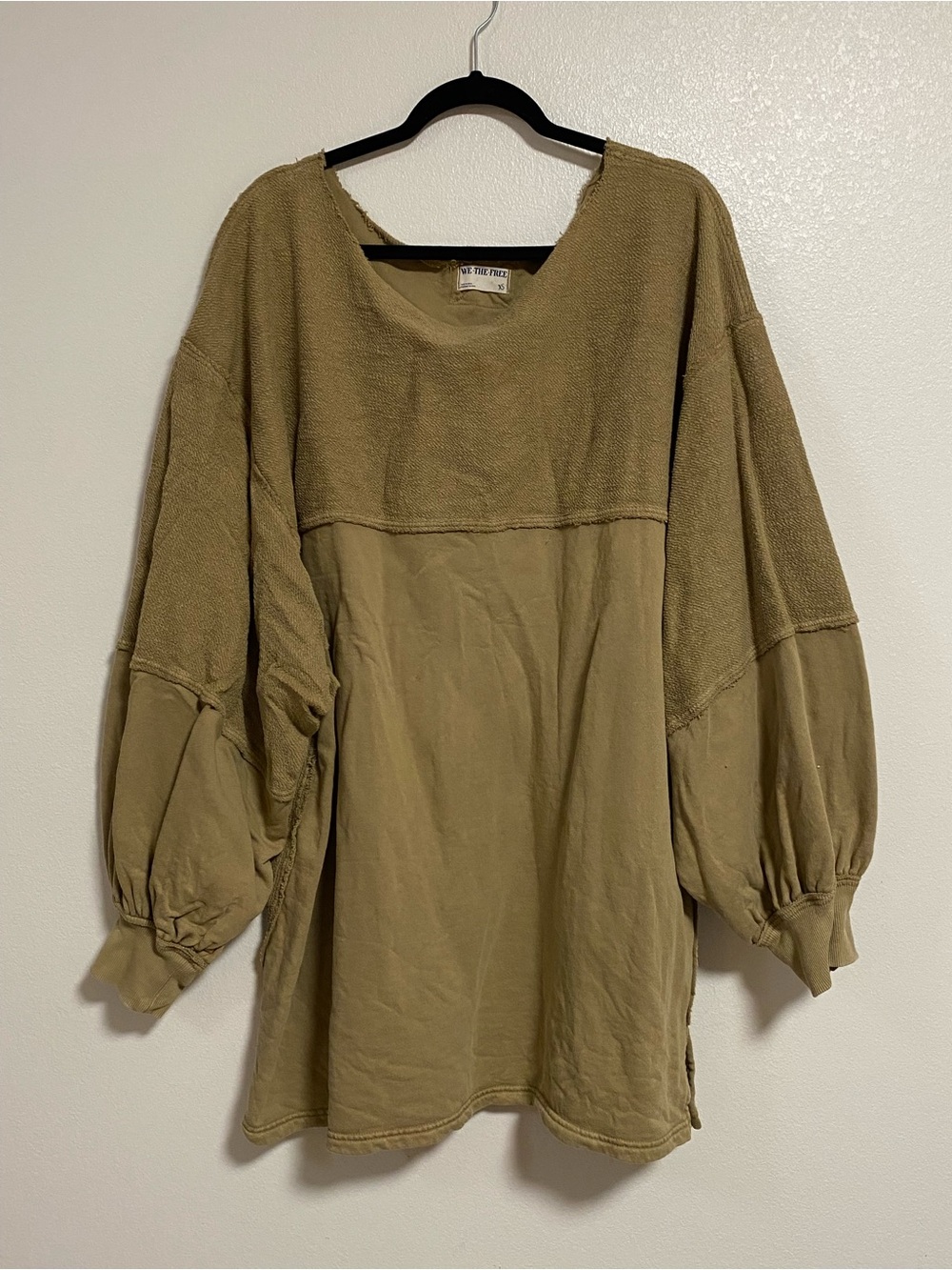 Free People We the Free Sweater Women’s Size XS Green Brown Terry Oversized Top